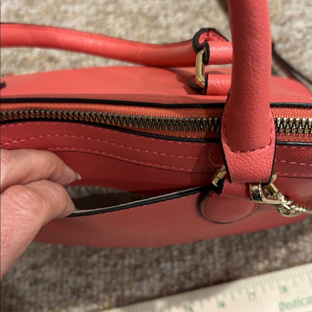 Nine West Vibrant Coral Satchel/ Crossbody Bag detachable adjustable strap - Picture 6 of 11